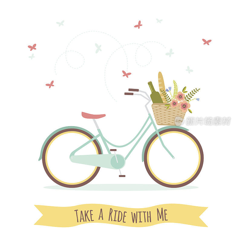 带野餐篮的浪漫自行车