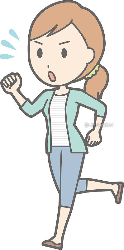 插图一个穿着条纹衣服的年轻女子跑步