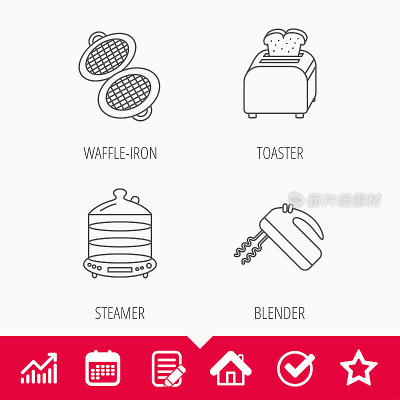 华夫饼、烤面包机和搅拌机图标。