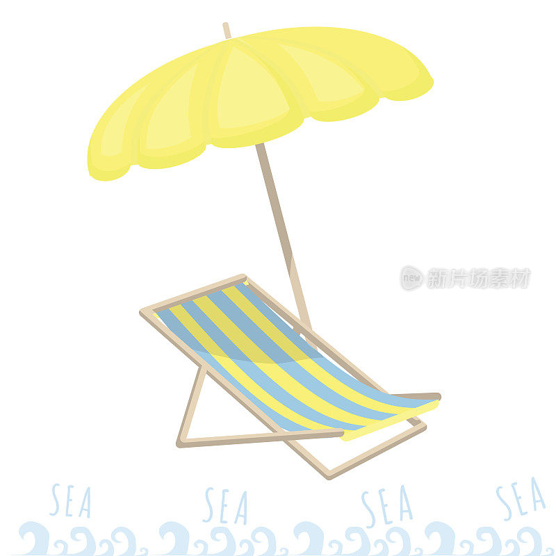 沙滩伞和太阳躺椅。在海上休息。