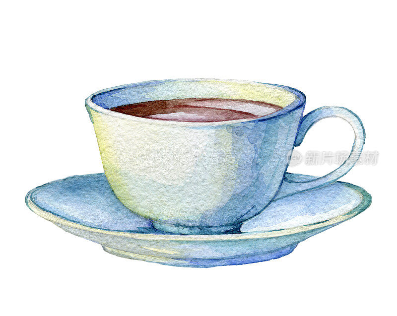 白底手绘水彩茶杯。