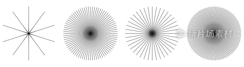 矢量圆形径向线线框模型几何设计元素集合