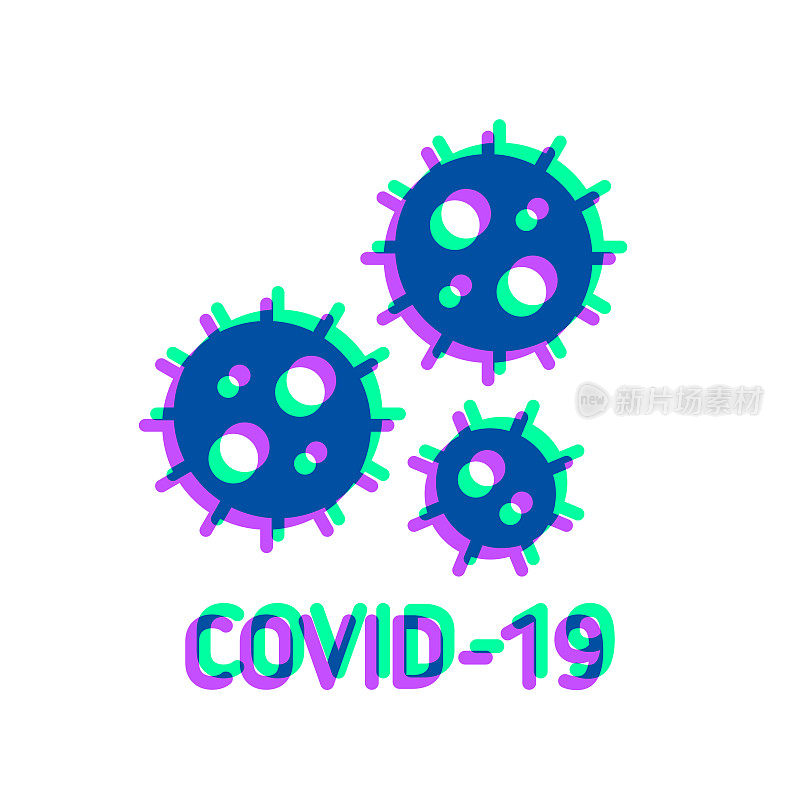 COVID-19细胞。图标与两种颜色叠加在白色背景上