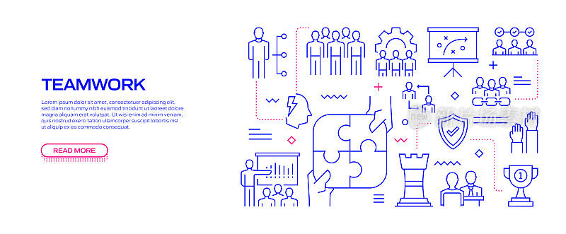 网页、标题、宣传册、年度报告和书籍封面的团队相关线条风格横幅设计