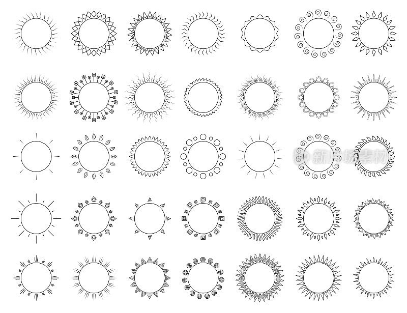 一套轮廓太阳图标。