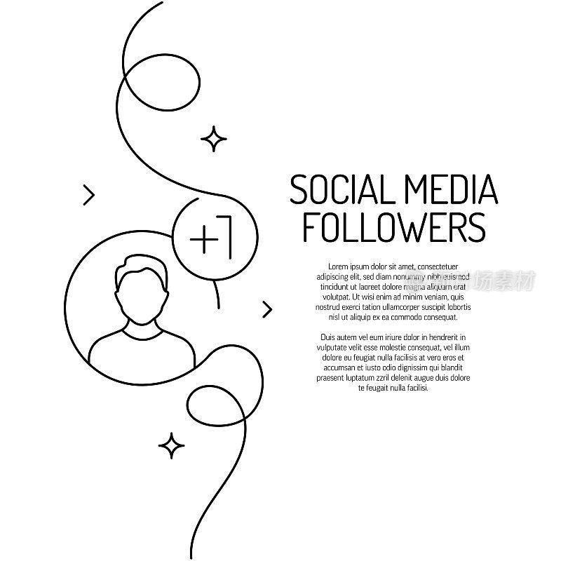 连续线条绘制的社交媒体追随者图标。手绘符号矢量插图。