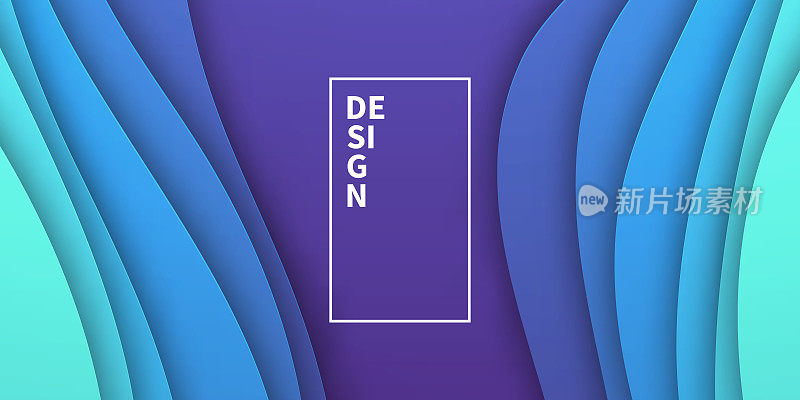 剪纸背景-蓝色抽象波浪形状-新潮的3D设计