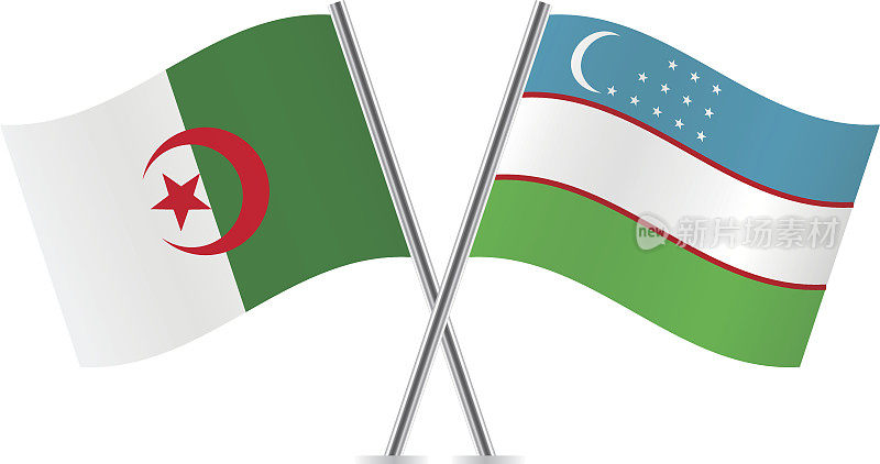 乌兹别克和阿尔及利亚国旗。向量。