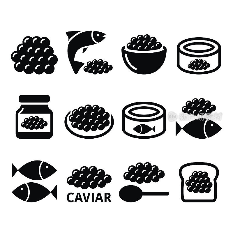 鱼子酱，鱼卵，鱼卵图标集