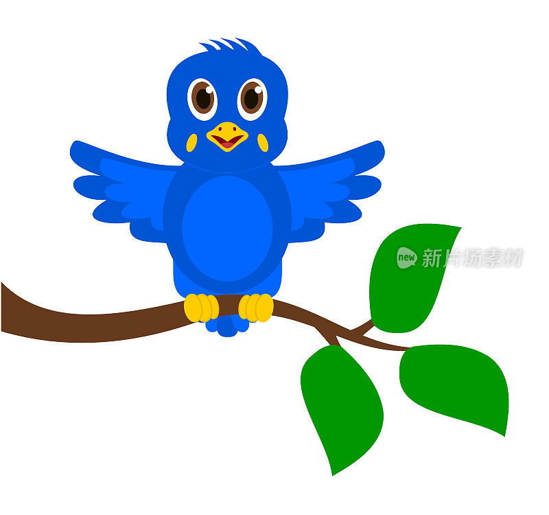 一只奇异的蓝鸟在树枝上