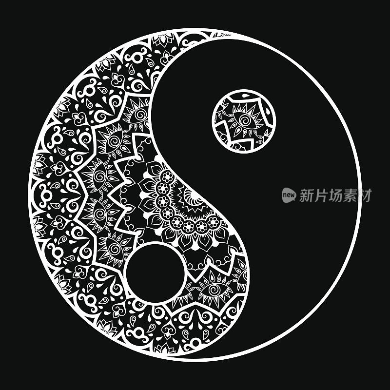 曼荼罗形式的圆形图案。阴阳装饰符号。