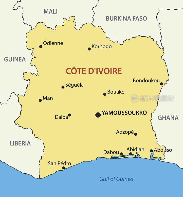 Côte科特迪瓦共和国-矢量地图