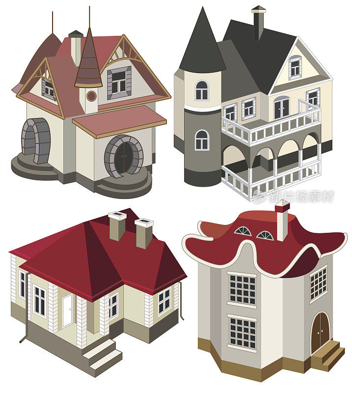 设置房屋和现代村舍(矢量图)