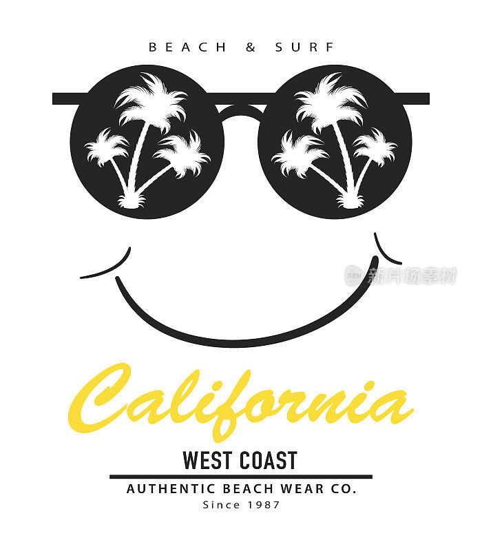 太阳镜与棕榈树夏季度假海滩概念t恤图形矢量打印设计
