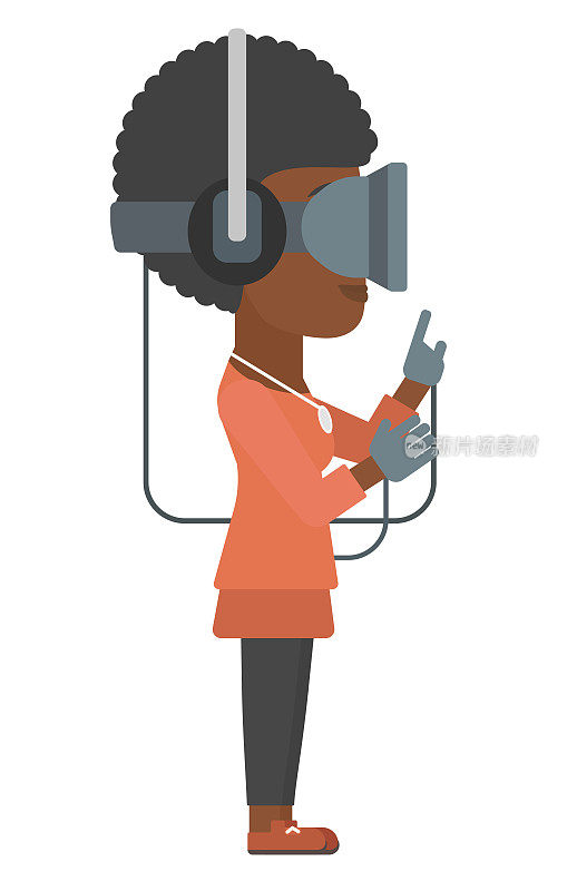 戴着虚拟现实耳机的女人