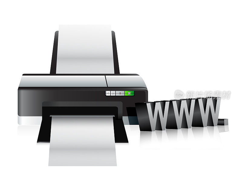 打印机WWW在线互联网概念插图设计的白色