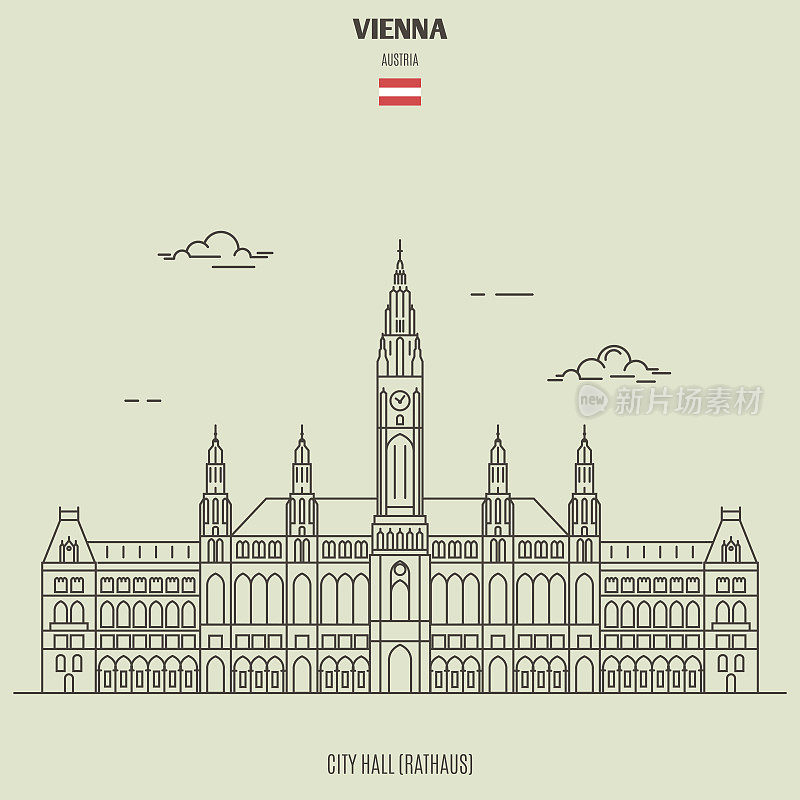 奥地利维也纳市政厅。具有里程碑意义的图标