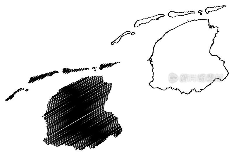 弗里斯兰省(荷兰王国)地图矢量插图，草稿弗里斯兰或弗里斯兰地图