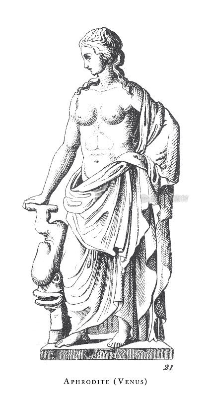 阿佛洛狄特(维纳斯)，阿佛洛狄特和其他诸神雕刻古董插图，1851年出版