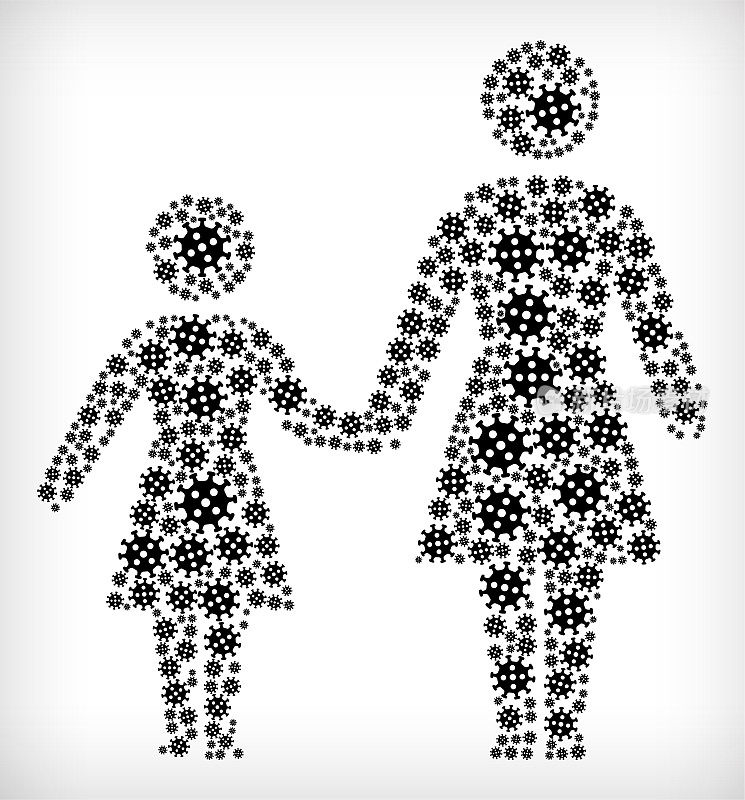 母亲和女儿流感冠状病毒图标模式