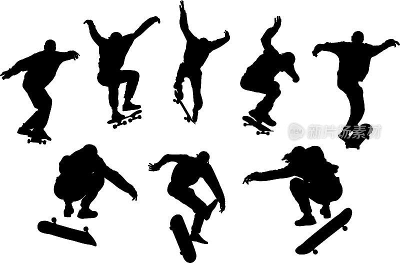滑板者表演技巧的矢量图像集