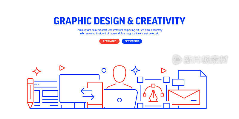 平面设计相关的网页横幅线条风格。现代线性设计矢量插图的网站横幅，网站标题等。