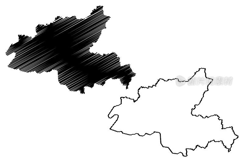 安山市(韩国，大韩民国，韩国，京畿道)地图矢量插图，手绘安山市地图