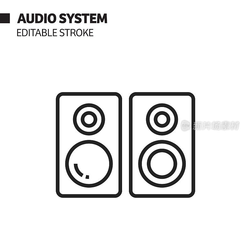 音频系统线图标，轮廓矢量符号插图。