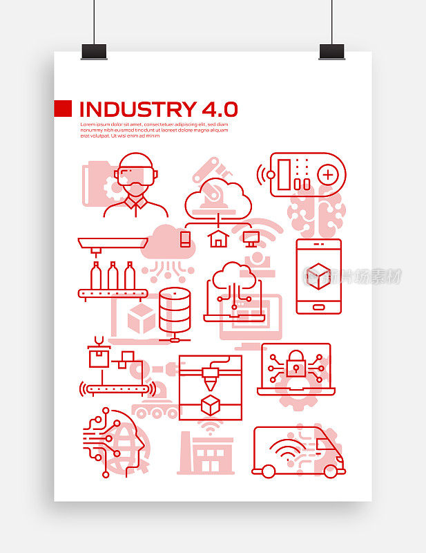 工业4.0相关现代线条风格矢量插图