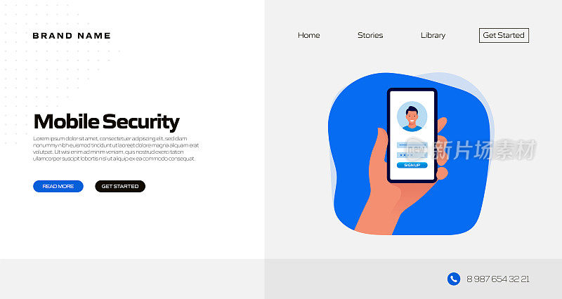 移动安全概念矢量插图登陆页面模板，网站横幅，广告和营销材料，在线广告，业务演示等。