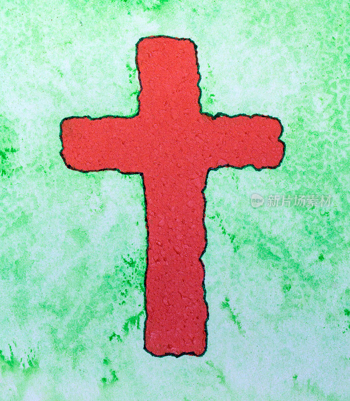 橙色十字在绿色水彩背景