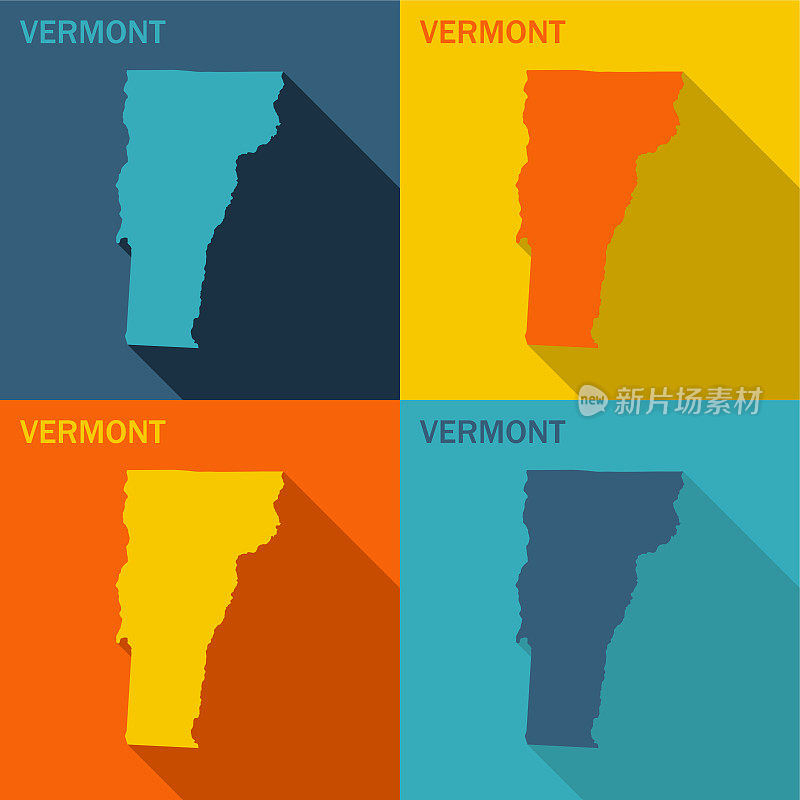 佛蒙特州平面地图可供四种颜色