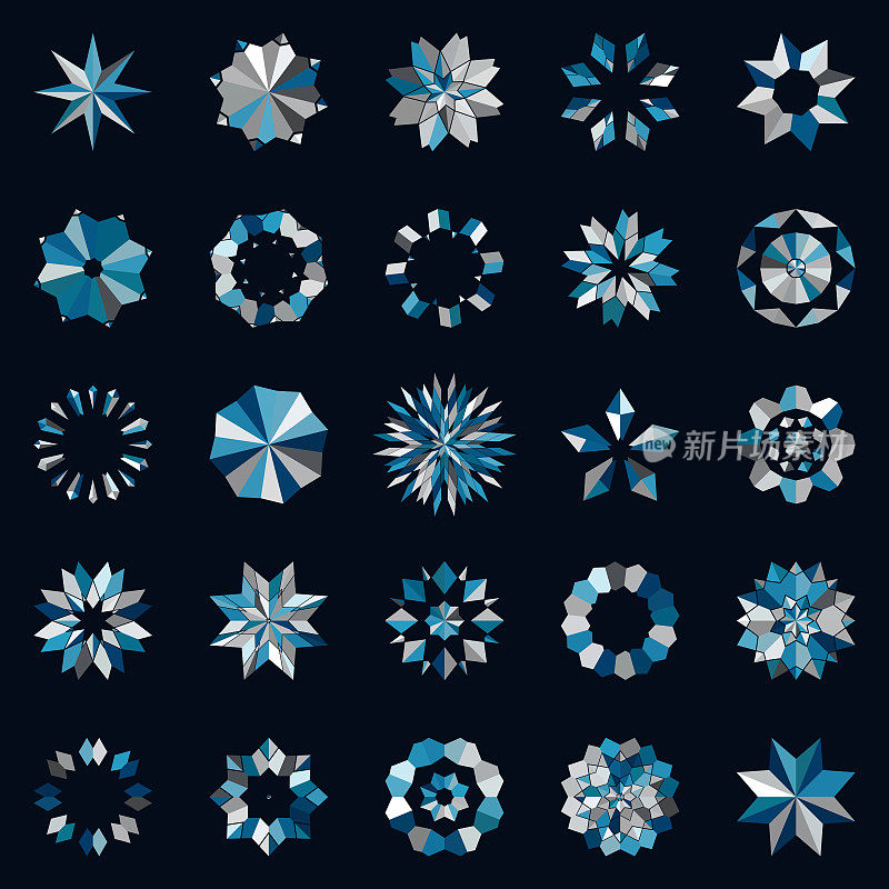 矢量抽象马赛克雪花图案按钮图标收集设计