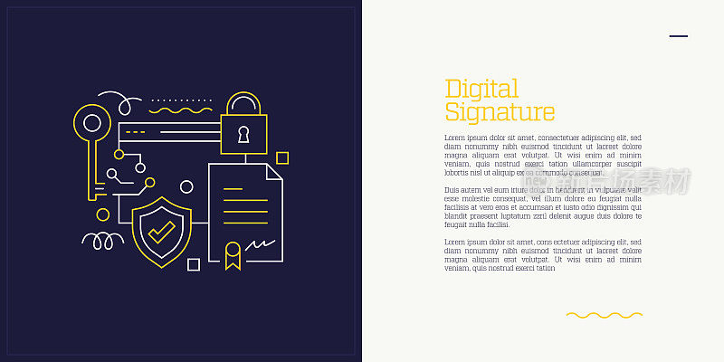 矢量集插图数字签名概念。线条艺术风格的网页，横幅，海报，印刷等背景设计。矢量插图。