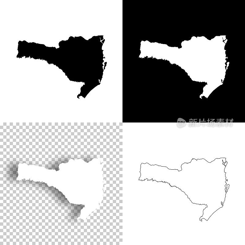 圣卡塔琳娜地图设计。空白，白色和黑色背景-线图标