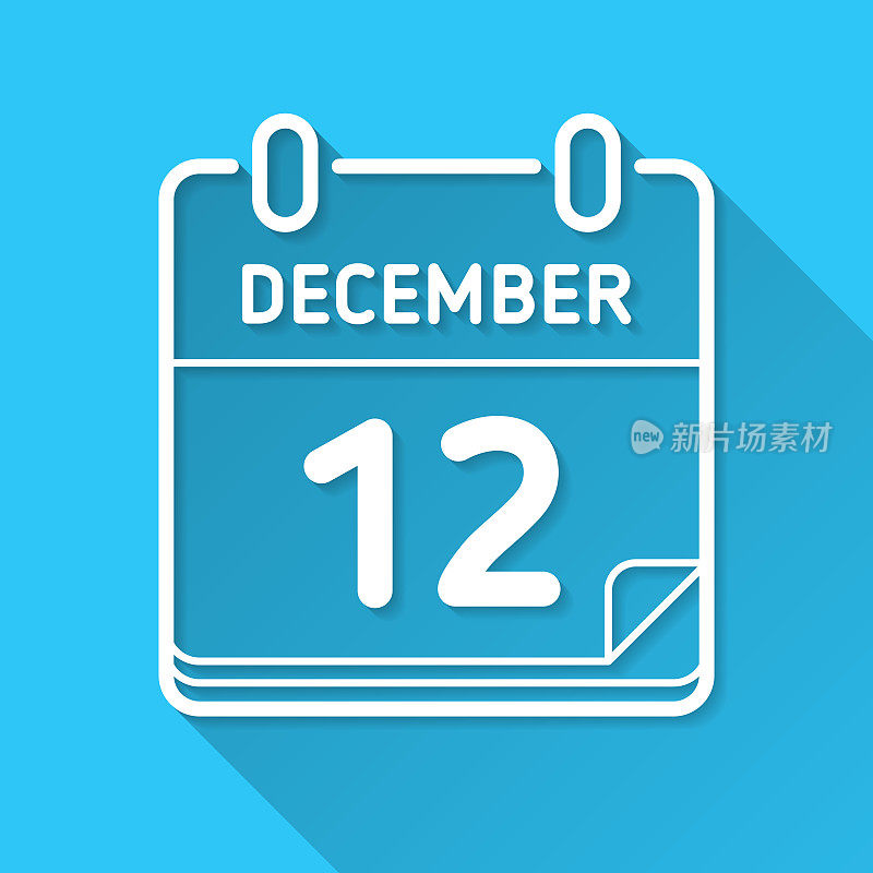 12月12日。图标在蓝色背景-平面设计与长阴影