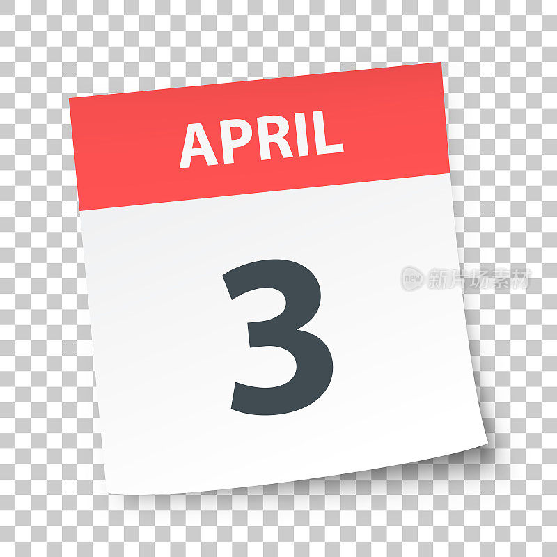 4月3日-空白背景上的每日日历