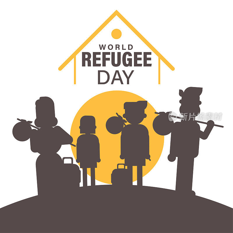 世界难民日6月20日，战争危机人们家庭运输矢量海报横幅