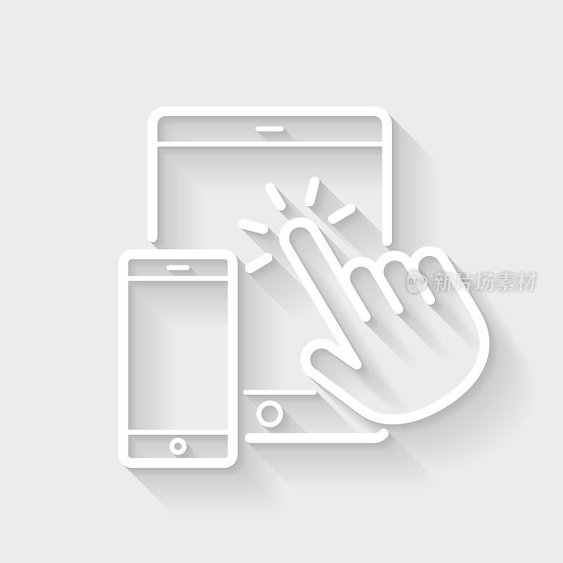 手触控平板电脑和智能手机。图标与空白背景上的长阴影-平面设计