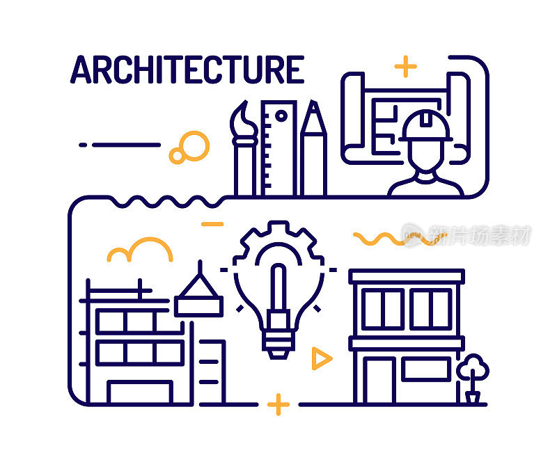 建筑概念，线风格矢量插图