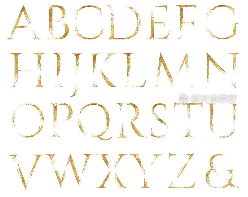 金光闪闪的大写字母与分散效果孤立的插图，喜庆的设计元素