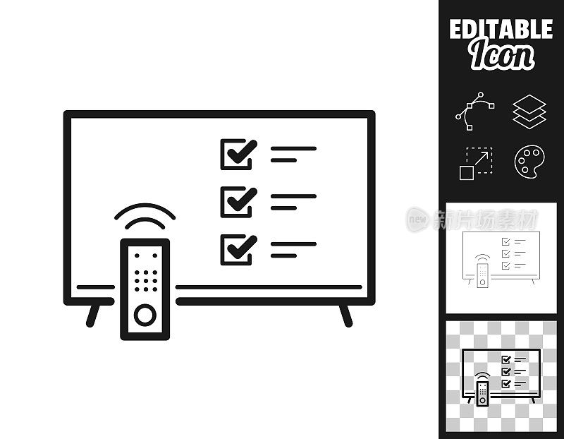 电视与清单。图标设计。轻松地编辑