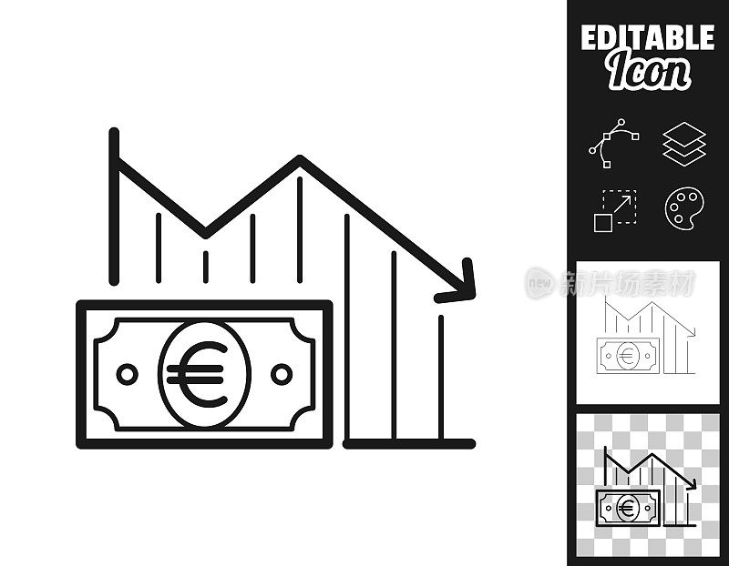 下降图与欧元纸币。图标设计。轻松地编辑