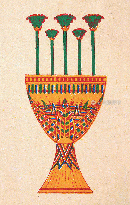 古埃及装饰艺术金和珐琅花瓶的莲花的形式