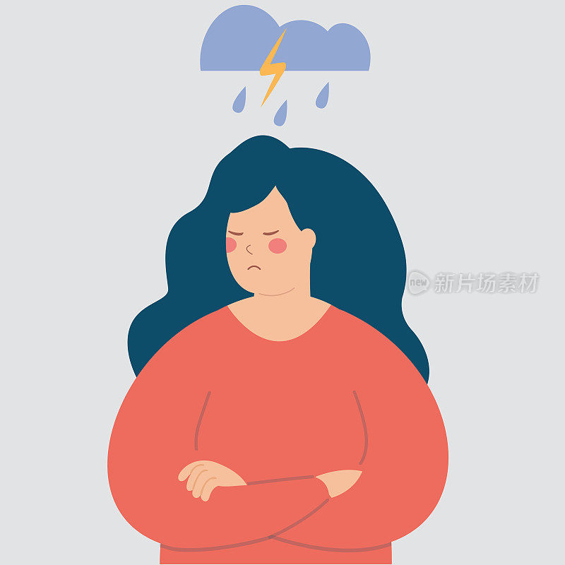 心烦意乱的女人会感到沮丧、悲伤、悲伤。愤怒的女性会感到焦虑和压力。精神健康障碍或疾病的概念。