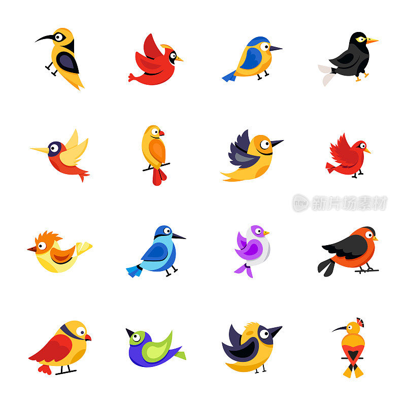 鸟和鸟扁平贴纸图标