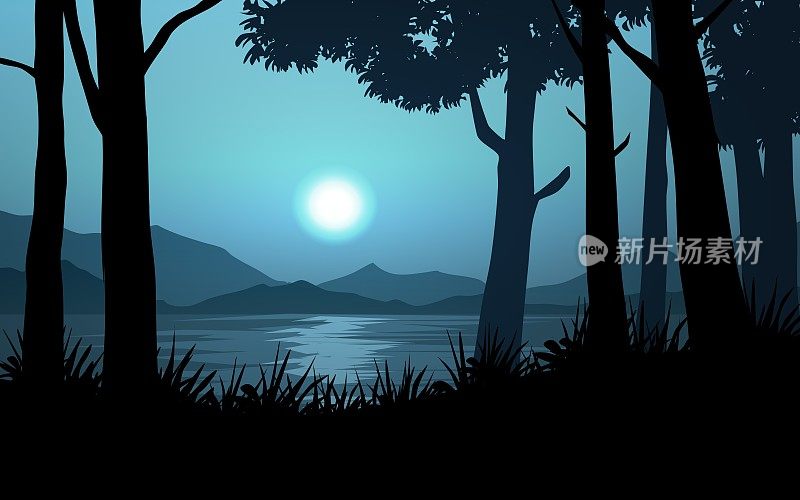 森林之夜配湖插图。