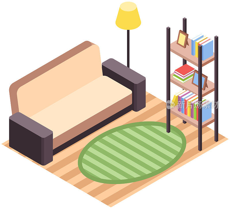 客厅设计布局。室内家具的布置和公寓房间家具元素的设计