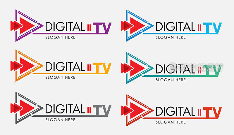 数字电视标识模板。媒体公司标志或电影制作工作室或视听工作室或在线媒体。电视公司。创意媒体电视标识。抽象的彩色矢量游戏标志。