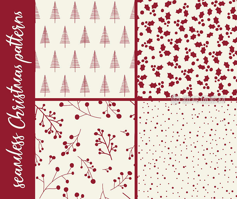 一套简单的无缝圣诞图案